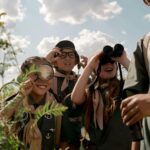 children exploring nature spring