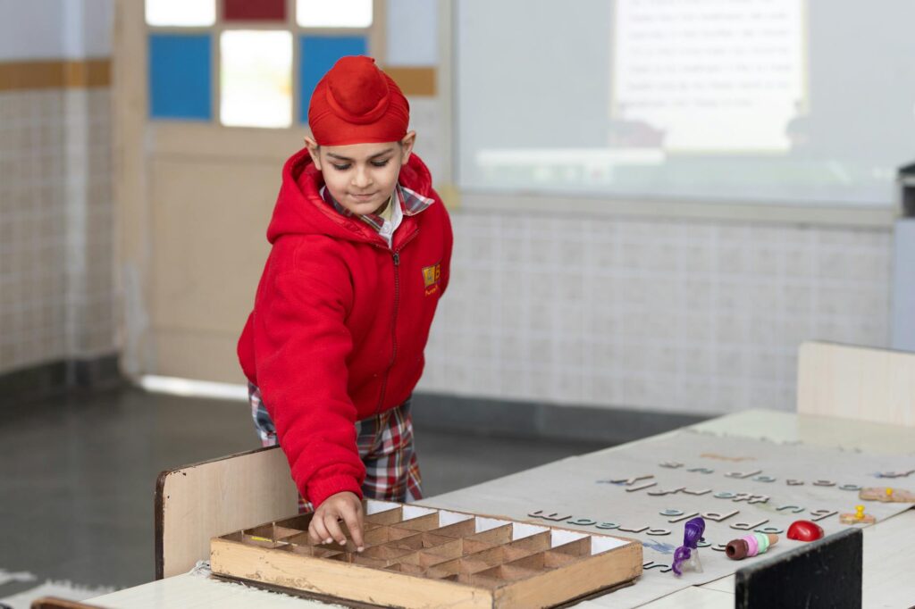student playing educational game