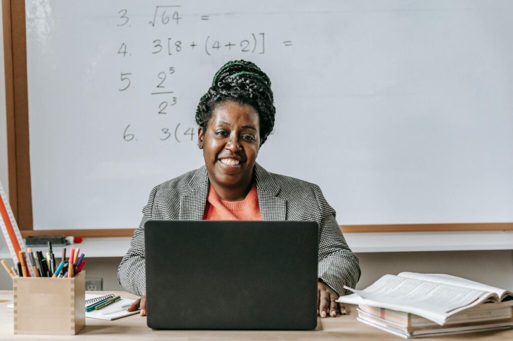 teacher using classroom resources