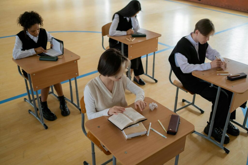 modern high school classroom setup