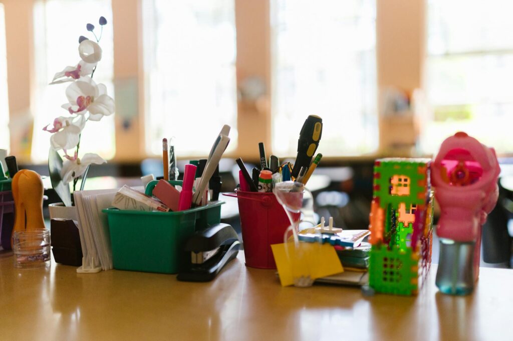 organized classroom supplies