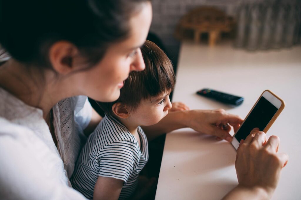 child using educational app