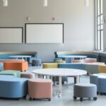 modern classroom with digital screens