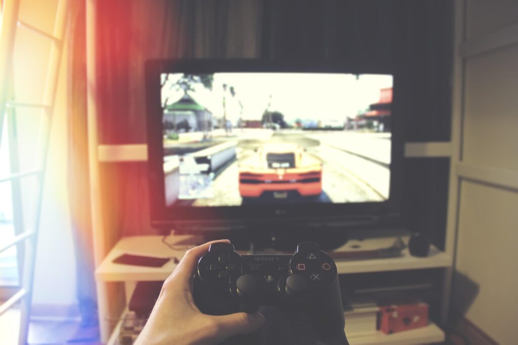 student playing computer game
