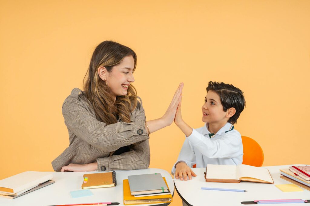 teacher interacting positively with students